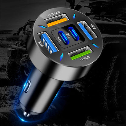 6 Ports USB Car Charger 66W PD USB Type C Quick Charge Car Phone Charger for Samsung Huawei Xiaomi iphone