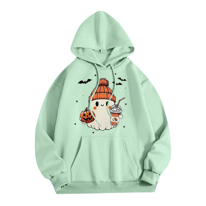 Women Halloween Printed Hoodie Casual Long Sleeve Sweatshirt Fashion Oversize Pullover Cozy Winter Streetwear Chic Loungewear