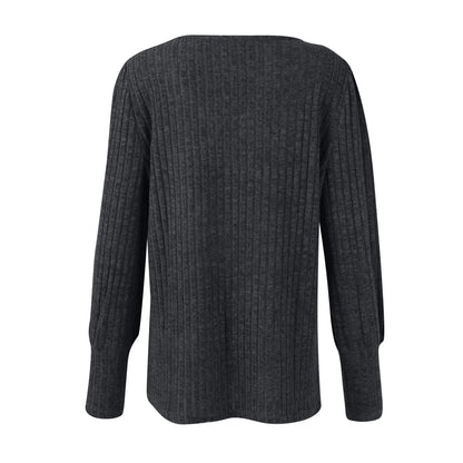 Autumn Elegant Trendy Long Sleeve Comfortable Ladies Top Casual Women's Pullover Simple Design Daily Solid Color Dress up