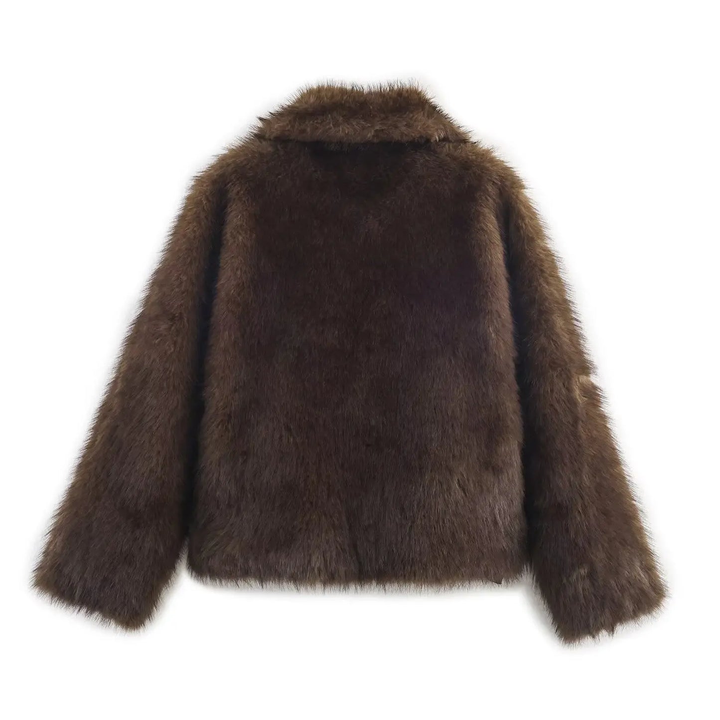 HH Winter Woman Elegant Casual Warm Coat Women Lapel Buttons Pocket Long Sleeves Outwear Reversible Faux Fur Effect Jacket