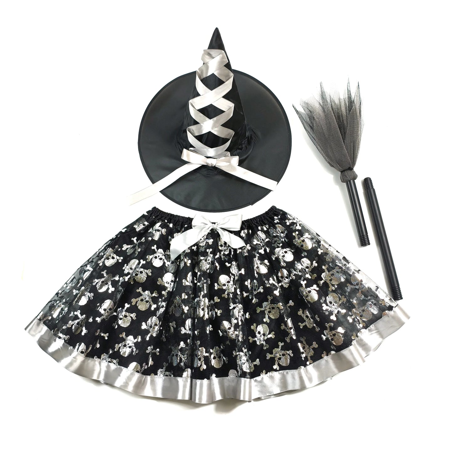 Halloween Adults Women Bat Pumpkin Witch Costume Set Tulle Skirt Hat Broom Skirt 3pcs/set,for Halloween Carnival Party Cosplay
