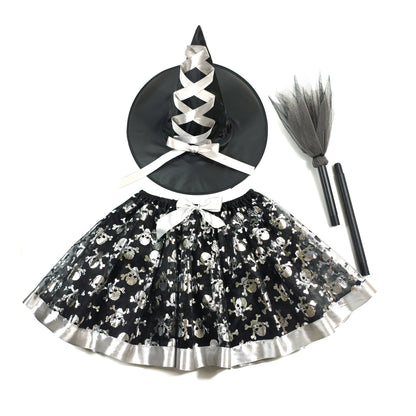 Halloween Adults Women Bat Pumpkin Witch Costume Set Tulle Skirt Hat Broom Skirt 3pcs/set,for Halloween Carnival Party Cosplay