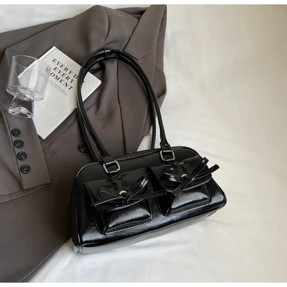 Vintage Women Business Shoulder Bags Simple Ladies Commute Tote Bag Pu Leather Female Underarm Bag Burgundy Large Handbags Purse