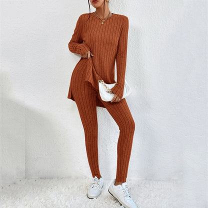 Autumn Winter 2 Pieces Set Women Knitted Long Sleeve O Neck Tops Slim Fit  Pants Sets Casual Elegant Warm Sport Trousers Outfit