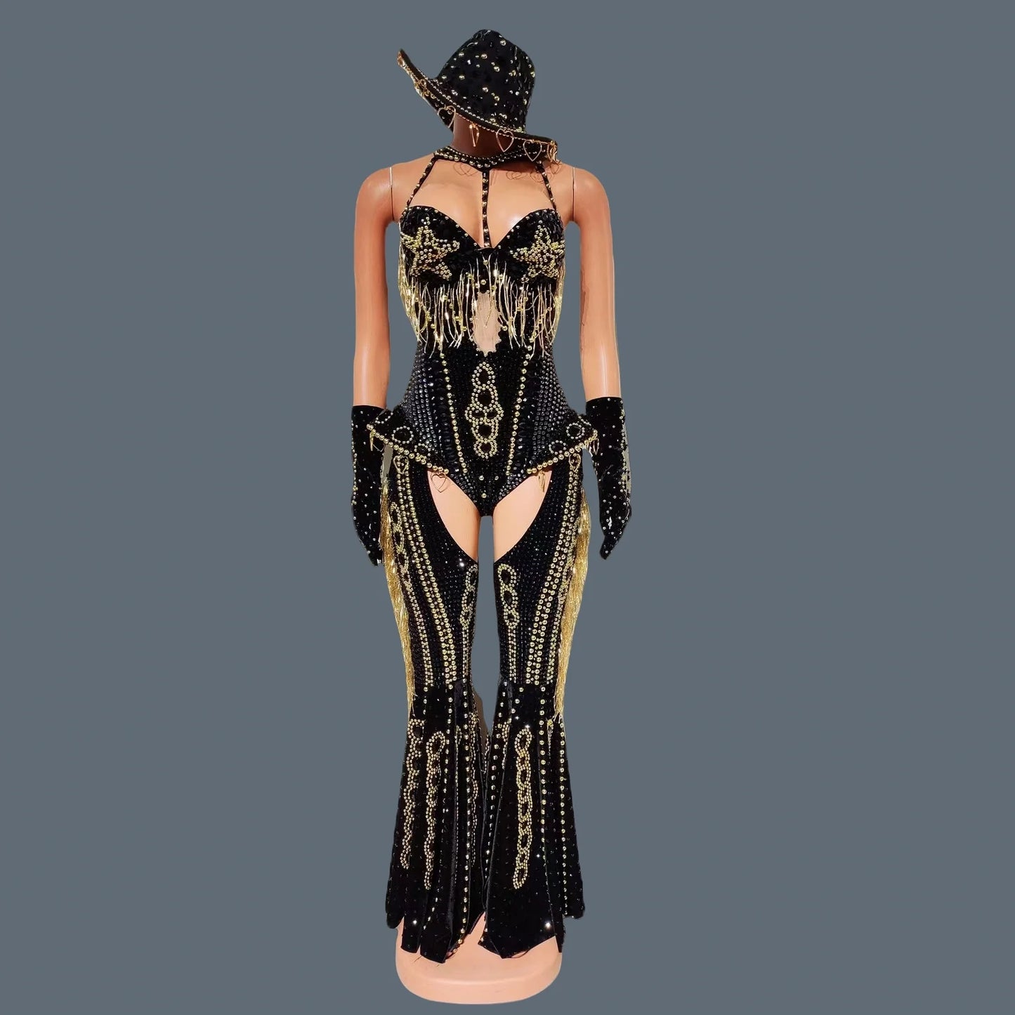 Women Sparkly Rhinestone Red Bodysuit 4Pieces Set Nightclub Party Stage Show Outfit Cabaret Carnival Showgirl Sexy Wear Hongding