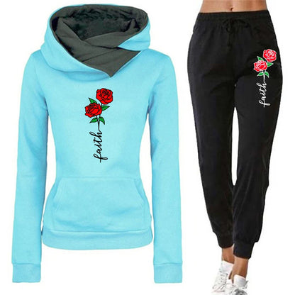 Autumn Women Winter 2-Piece Printed Hoodie Pants Sportswear Sports Suit Hooded Sweatshirt Suit Women Jogging Calas Cargo Femina