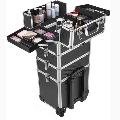 4 in 1 Trolley Make Up Case Cosmetic Nail Hairdressing Beauty Vanity Trolley Rolling Train Case Large Capacity Luggage Bag