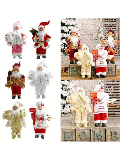 1pc Festive 12-inch Classic Santa Claus Statue: Golden and Silver White Christmas Decorations for Home, Kitchen, Hotel, and Offi