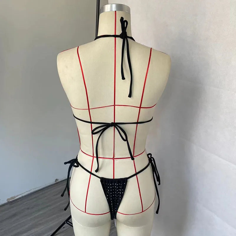 BEACHCICI Women's Bikini Two-Piece Swimsuit Sexy Polka Dot Printing Halter Neck Tie Up Beach Vacation Swimwear