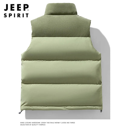 Jeep Spirit Men's Vest Autumn and Winter Stand Collar Sleeveless Warm Windproof Vest Fashion Sports Casual Vest Jack