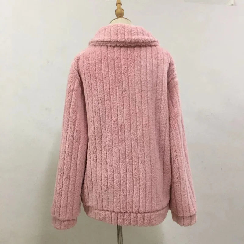 Autumn Winter Women Warm Furry Jacket New Fashion Patchwork Lapel Overcoat Female New Elegant Casual Communte Holiday Outerwears