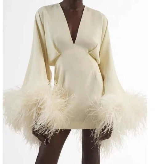 Women's Clothing Fashion Versatile Design Sense Niche Lazy Style Spice Girl Age-reducing Dress Feather Trim Skirt