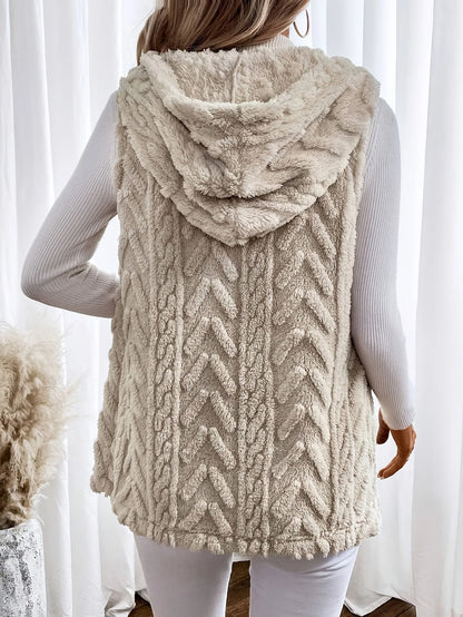 VigoCasey 2025 Apricot Sleeveless Vest Coat Woman Single-breasted Warm Plush Waistcoat Lady Autumn Winter Hooded Vest Jacket