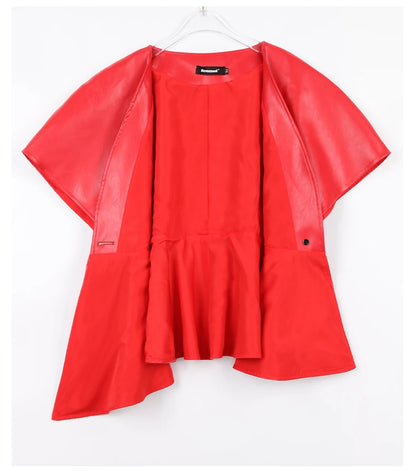 Nerazzurri Spring Short Red Faux Leather Vest Women Belt Runway Fashion Elegant Luxury Designer Clothes Sleeveless Jacket 2022