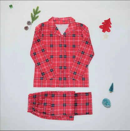 2024 Plaid Pattern Mom Dad Kids Matching Outfits Button Shirt+Trousers Clothing Set Boys Girls Christmas Pajamas Baby Romper Pjs