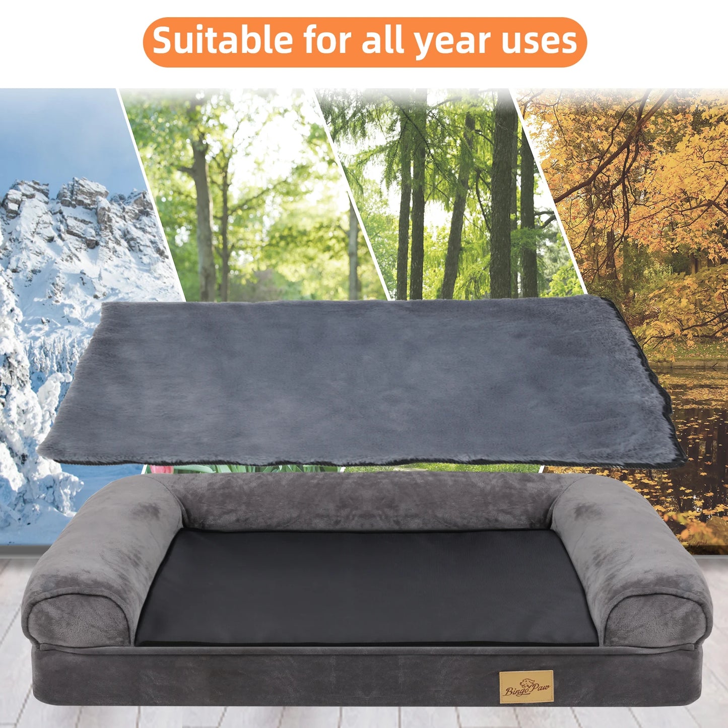 Extra Large Cozy Sofa-type Dog Bed Sponge Foam Base Pet Crate Bed Couch Bedding with Bolster, Waterproof Cover