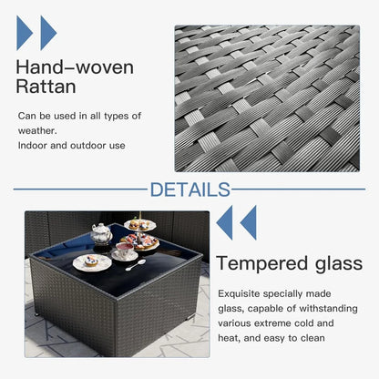 7 Pieces Patio Furniture Set - Outdoor Sectional Wicker Rattan Furniture with Cushion and Glass Table Patio Poolside Backyard