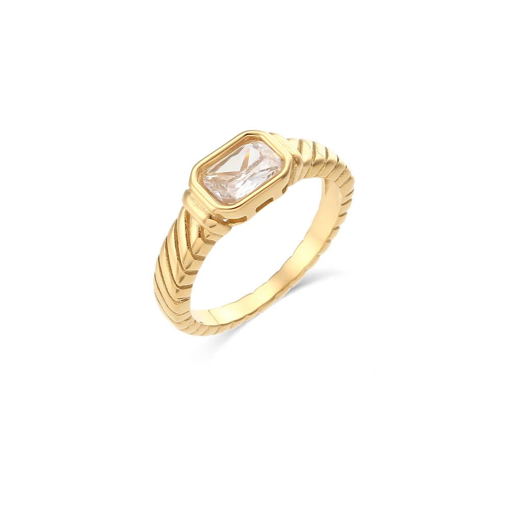 E.B.belle Zircon 18K Plated Stainless Steel Women's Rings Trendy Luxury Shiny Hypoallergenic Rings Sets Jewelry Decoration Gift