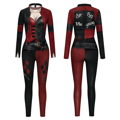 Zawaland Cosplay Costume Clown Women Printing Halloween Dress Up Matching Set Jumpsuits Carnival Party Dress Leggings Bodysuit