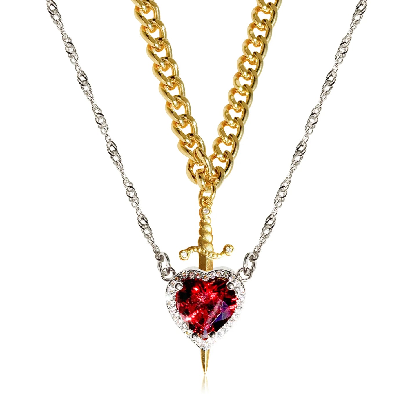 Creative Heart and Sword Couple Necklace Red Pink Heart Sword Necklace Fashion Accessories for Women Couple Gift Jewelry