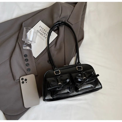 Vintage Women Business Shoulder Bags Simple Ladies Commute Tote Bag Pu Leather Female Underarm Bag Burgundy Large Handbags Purse