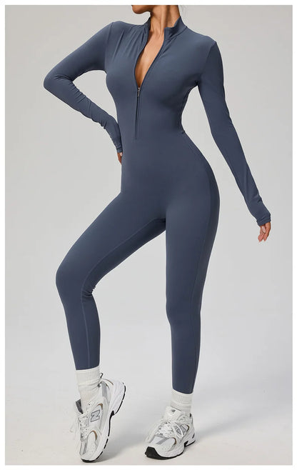 TRY TO BN Sports Yoga Jumpsuit Long Sleeves Zipper Sportswear Fitness Pants Workout Bodysuit One Piece Tights Women Gym Clothing