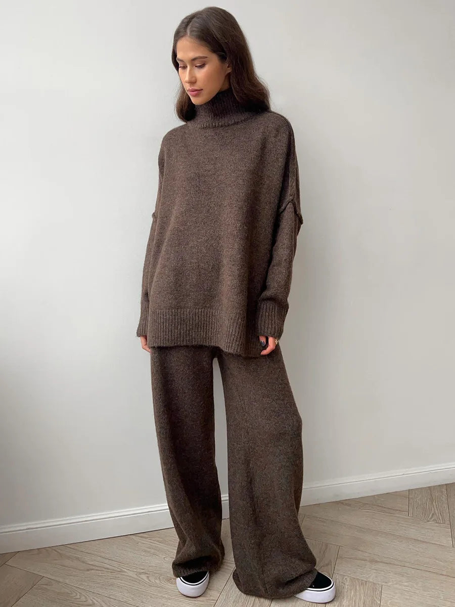 Bornladies Women's Autumn Winter Turtleneck Sweater Pants Set Loose Casual Knitted Sweater  Thicke Loose Pullover 2 Pieces Sets