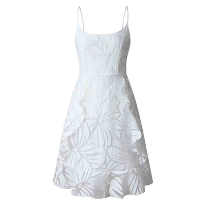 Womens White Floral Jacquard Short Dress Summer Suspender Backless Tunic Mini Dress Sexy Clubwear Party Bodycon Dress vestido