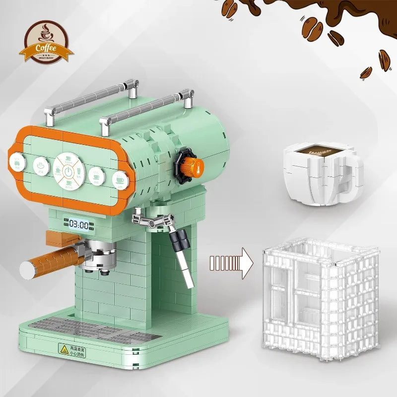 Classic Creative Coffee Machine Mini Diamond Model Building Blocks  City Friend Bricks Toys for Kids Adult Gifts