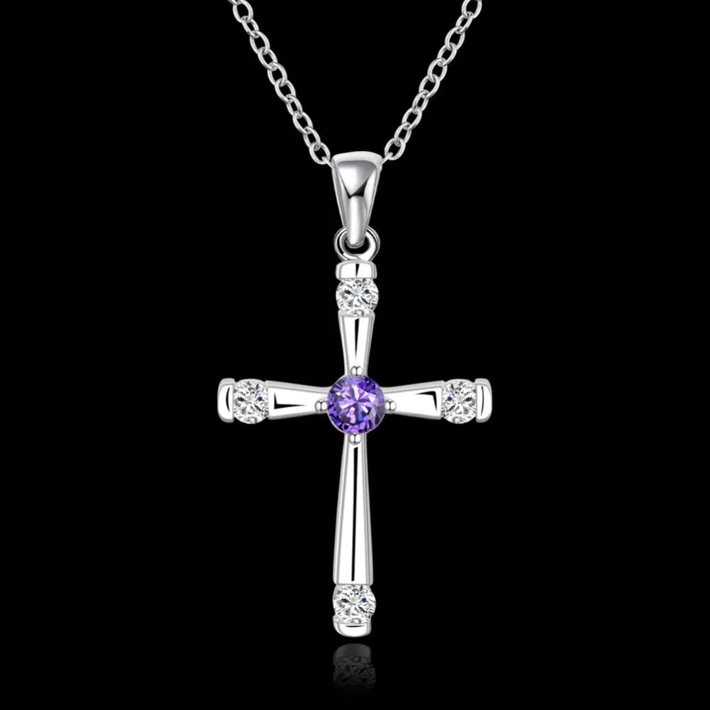 Fashion 925 Sterling Silver crystals cross Pendant diamond Necklace For Women 18 inch Christmas gift luxur party wedding Jewelry