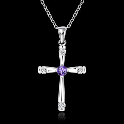 Fashion 925 Sterling Silver crystals cross Pendant diamond Necklace For Women 18 inch Christmas gift luxur party wedding Jewelry