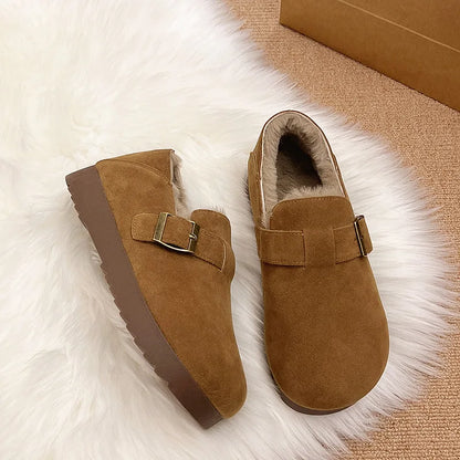 Plush all inclusive retro Boken shoes for women in winter 2025, one foot cotton shoes, hairy shoes, thick and warm snow boots