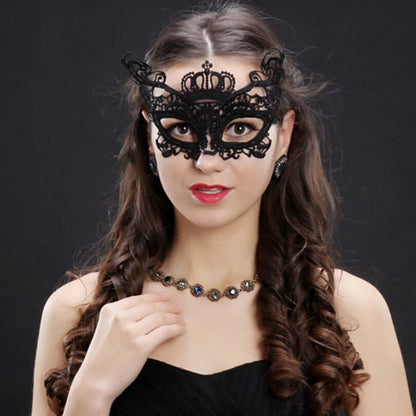 EtherealBe women's black lace masquerade mask with intricate design for elegant parties