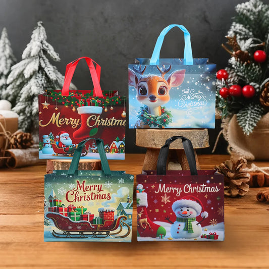4pcs Christmas Gift Bags Christmas Party Decoration Kids Favors 2025 Xmas Santa Claus Hand Bags Navidad Natal New Year Gift 2026