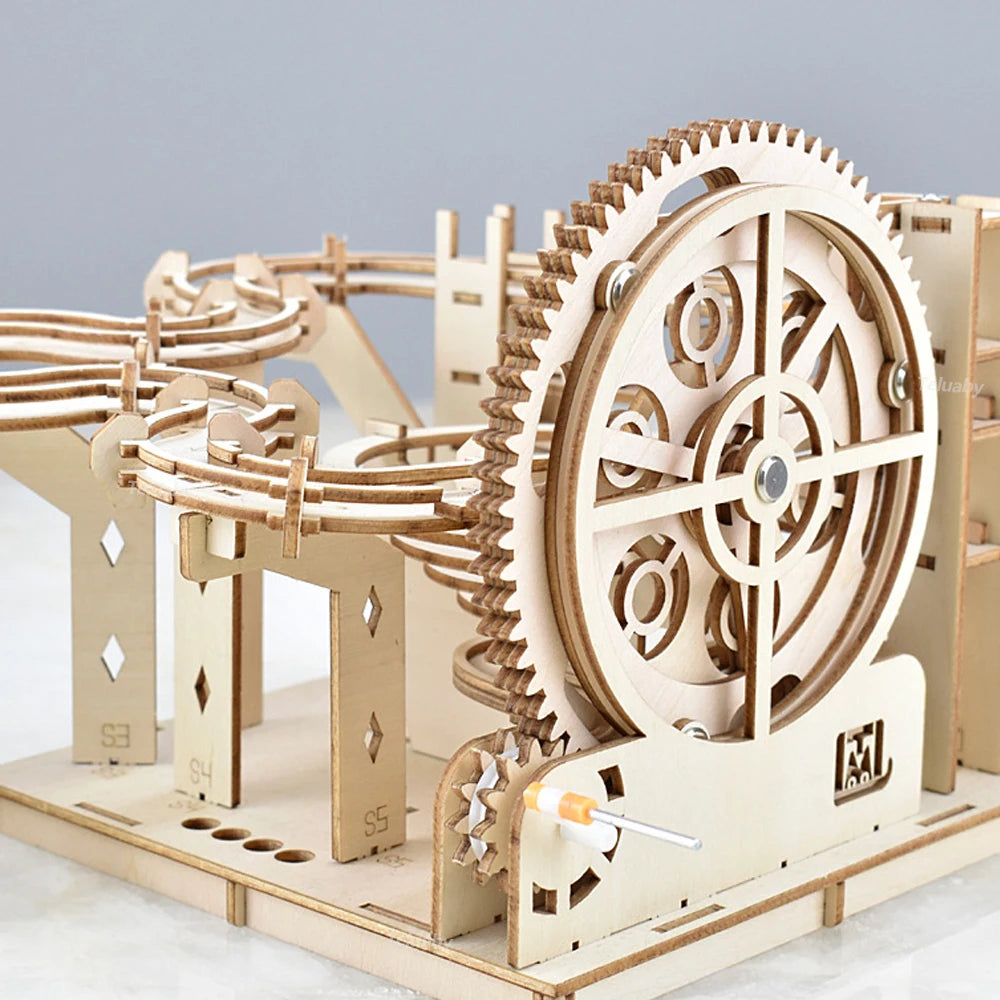 Chriyungel 3D Wooden Marble Run Puzzle DIY Building Model Kits Rolling Ball Track Brain Teaser Game Gift for Adults Teens Kids
