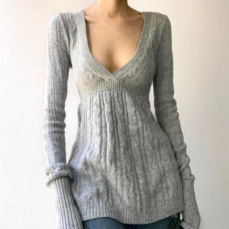 NEW Fall Winter Sweater Casual Slim Fit Chic Solid Color Ribbon Decoration One-shoulder Pullover Y2K Harajuku Womens Streetwear