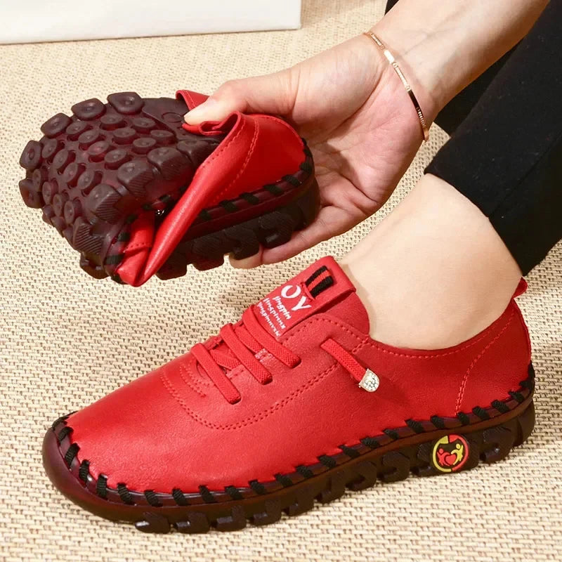 Stylish red EtherealBe comfortable casual loafers for women with flexible design and durable sole