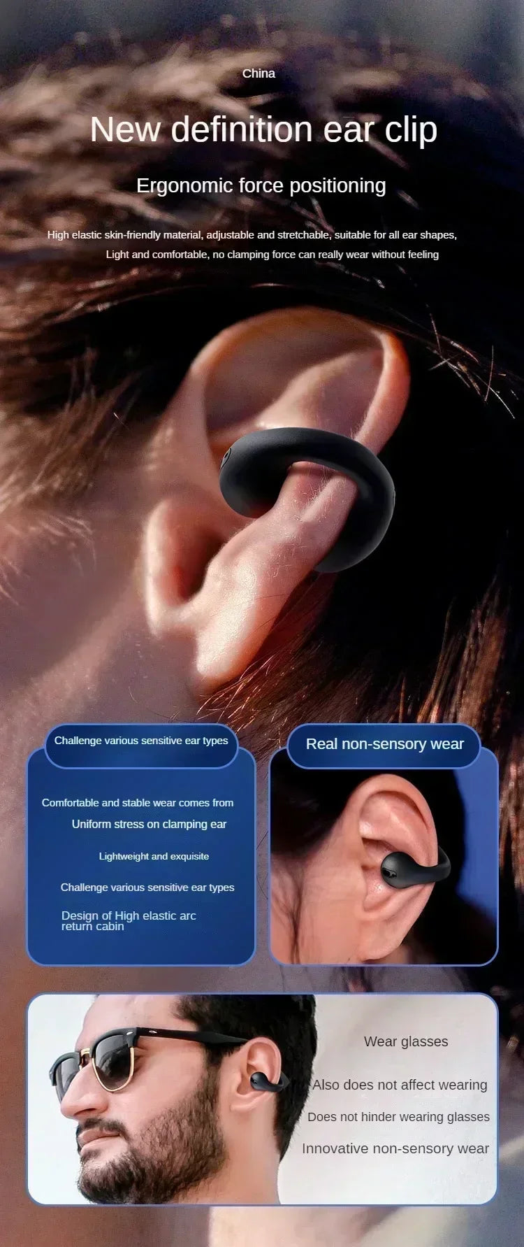 T75 Fone Bluetooth Headset 5.3 Wireless Bone Conduction Headphones Clip Ear Music Noise Canceling HD Call Sports Gaming Earphone