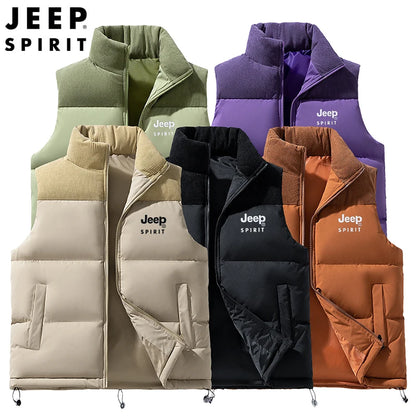 Jeep Spirit Men's Vest Autumn and Winter Stand Collar Sleeveless Warm Windproof Vest Fashion Sports Casual Vest Jack