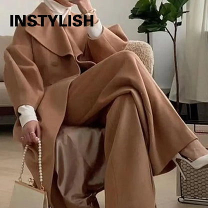 Winter Coat for Women Elegant Lantern Sleeve Lapel Collar Trench Coats Vintage Chic Long Jackets Overcoat 2023 Luxury Outwear