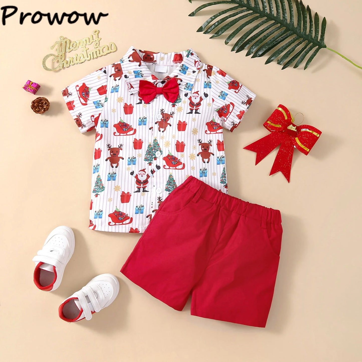 Toddler Boys Christmas Outfits Sets For Kids Short Sleeve Deer Outfit For Children Baby