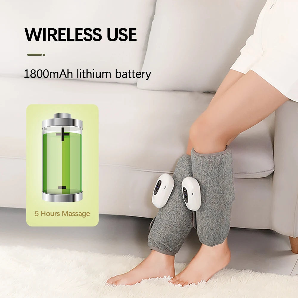 3 Gears 3 Modes Leg Calf Massager Cordless Air Pressure Massager for Fitness Office Gym Muscle Relaxation 15Min Timer