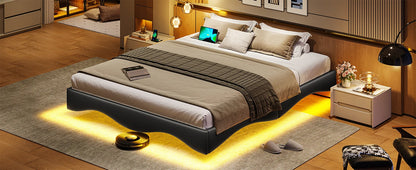 King Size Bed Frame w 4 Storage Drawers,Charging Station and LED Lights,Upholstered Bed Frame w Button Tufted Wingback Headboard