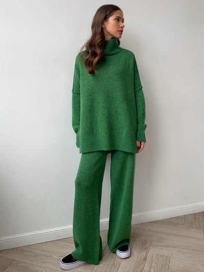 Bornladies Women's Autumn Winter Turtleneck Sweater Pants Set Loose Casual Knitted Sweater  Thicke Loose Pullover 2 Pieces Sets