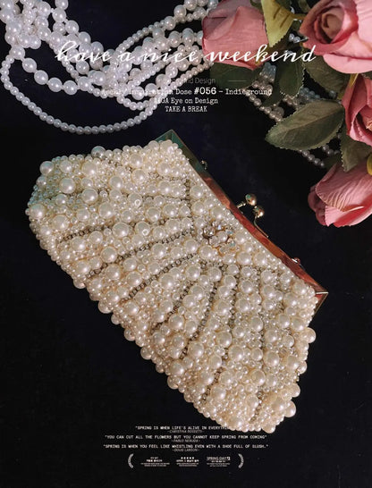 Lost in Vintage Womens Party Luxury Handbag Bags Designer Pearl Diamonds Evening Clutch Crossbody &Shoulder OL Formal Purse