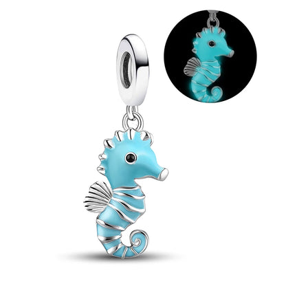 925 Sterling Silver Jellyfish Seahorse Blue Ocean Series Charms Beads Fit Diy Bracelet Making Gift of Fine Jewelry for Womens