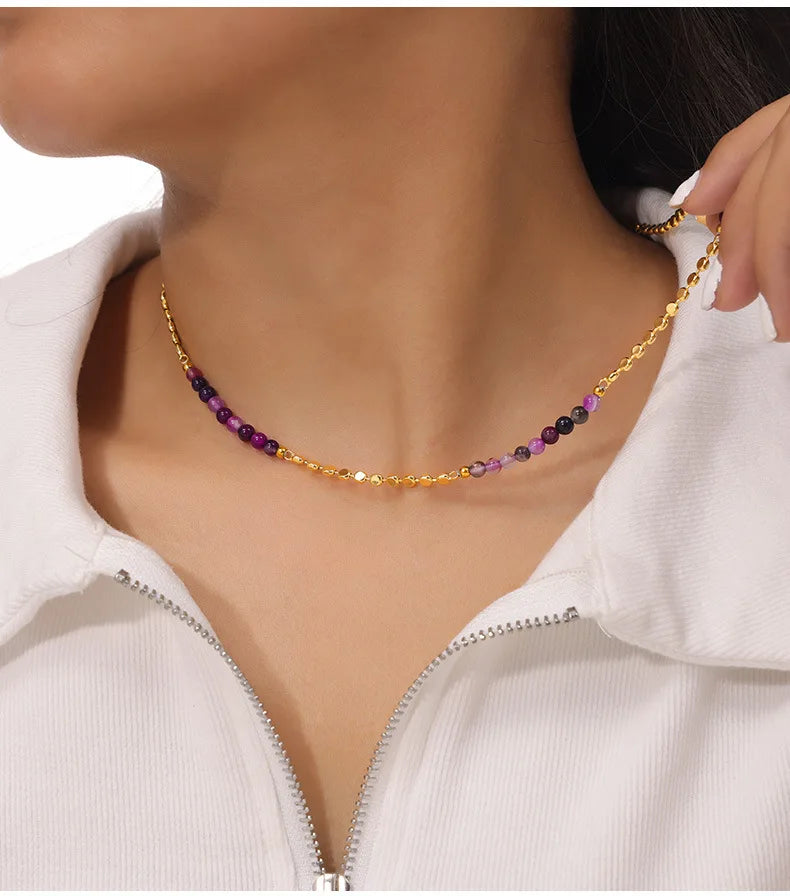 Gorgeous Purple Beaded Necklace for women Copper Nature Agate Chain Charm Jewelry Wholesale