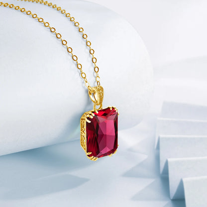 Unique Red Stone Ruby Necklace Gold For Women 13*18mm Rectangle 12 Colour Birthstone Pendant  Jewelry Luxury Christmas Gift Sale