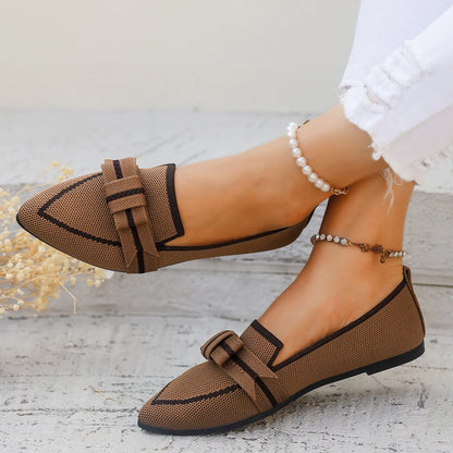 Women Flats 2024 New Knitted Slip Breathable Comfortable Solid Color Shoes Casual Pointed Toe Walking Loafers Sneakers Women