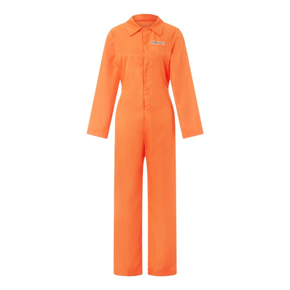 Adult Halloween Orange Prison Jumpsuit Costume Letter Print Long Sleeve Party Cosplay Jail Outfit Playsuit for Men and Women